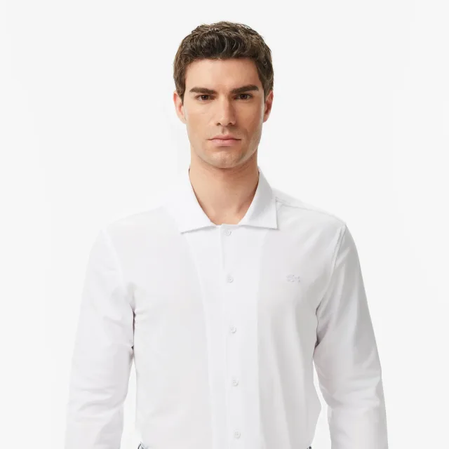 Мужская Lacoste: как собрать городской гардероб не только из поло: Lacoste: мужская белая рубашка, реальный каталожный ракурс 6