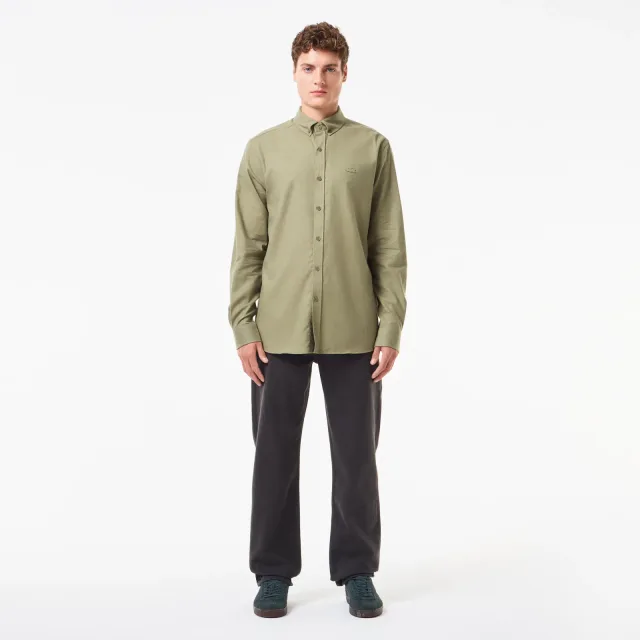 Мужские рубашки Lacoste: как выбрать посадку для города, работы и выходного дня: Мужская рубашка Lacoste из смеси хлопка и шерсти, реальный каталожный ракурс 5