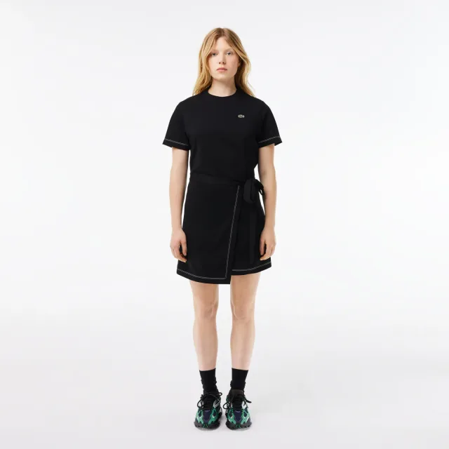 Платье-поло Lacoste: как выбрать силуэт для тёплого городского дня: Lacoste: женское платье оверсайз с поясом, реальный каталожный ракурс 2