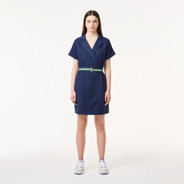 Платье-поло Lacoste: как выбрать силуэт для тёплого городского дня: Lacoste: лёгкое женское платье с поясом, реальный каталожный ракурс 1