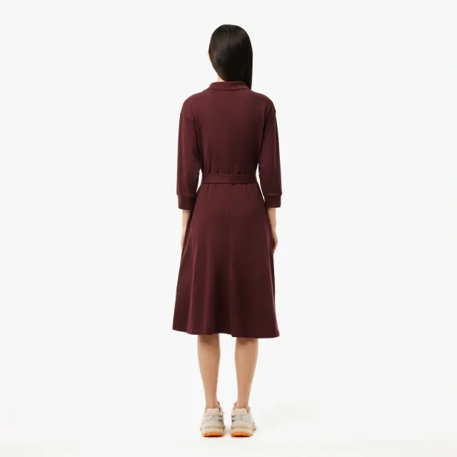 Женские платья Lacoste: три силуэта для города, которые хочется носить не один раз: Платье Lacoste на пуговицах с длинным рукавом, реальный каталожный ракурс 3
