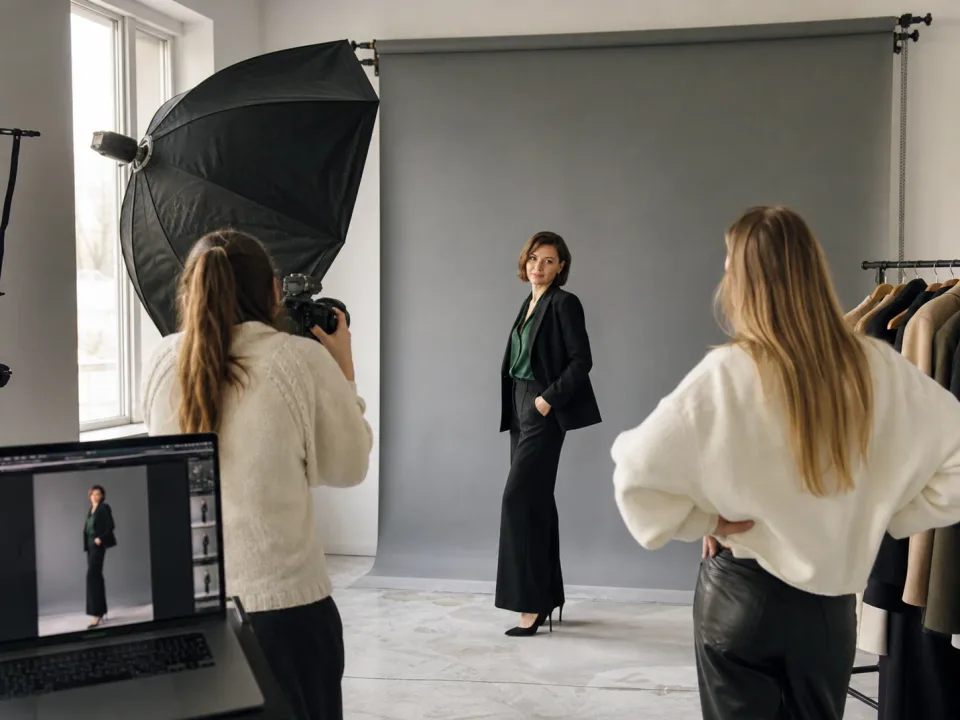 Работа стилиста и фотографа на съёмке для личного бренда